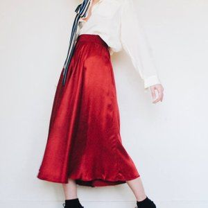 Vintage Rust Red Satin Skirt || 1970's does 1940's